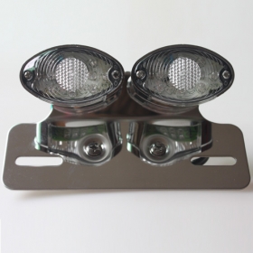 Chrome Motorcycle Brake Tail Light With Integrated INTEGRATED Turn Signals Amber Blinkers<br /><span class=\"smallText\">[I060-044-2]</span>